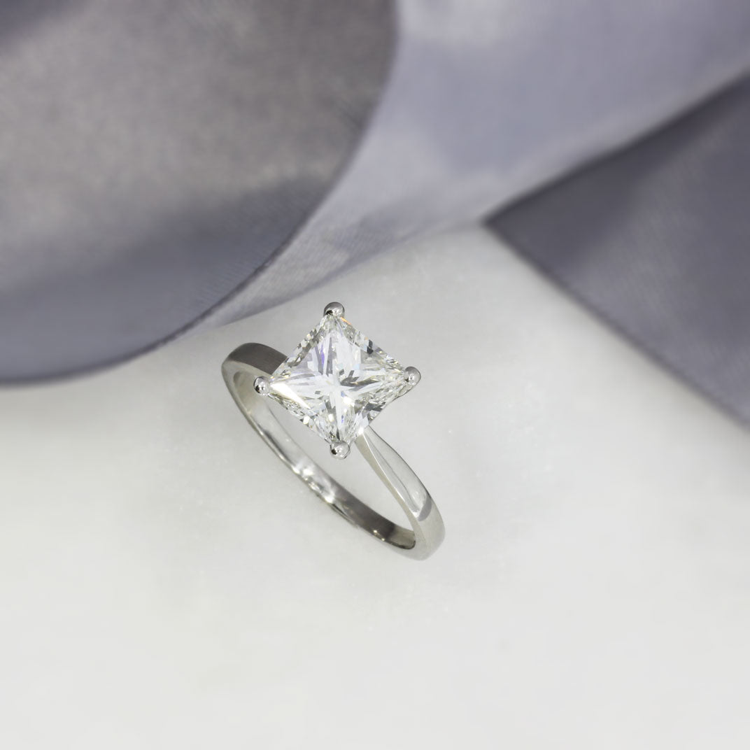 Pre Owned GIA Certified Platinum Square Brilliant Cut Diamond Solitaire Ring 2.12ct