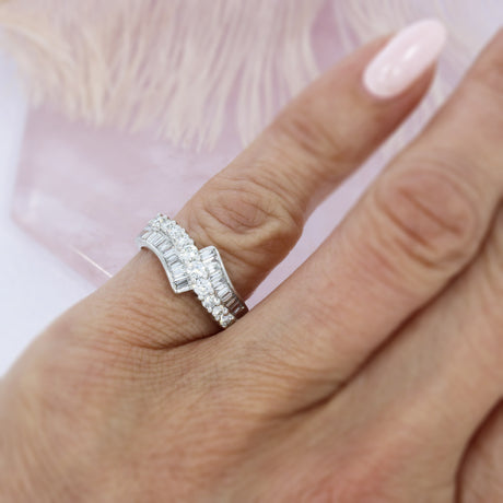 Pre Owned 9ct White gold baguette and round fancy diamond ring approx. 0.60ct
