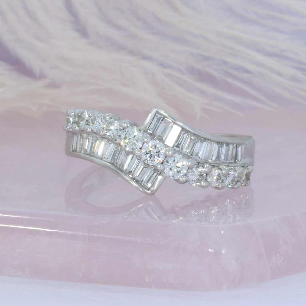 Pre Owned 9ct White gold baguette and round fancy diamond ring approx. 0.60ct