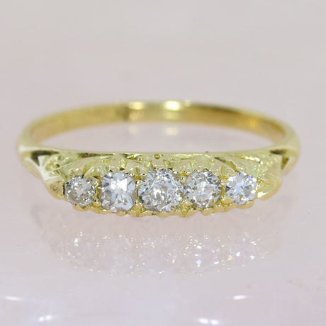Pre Owned 18ct Yellow Gold 5 Graduating Diamond Set Boat Ring 0.33ct