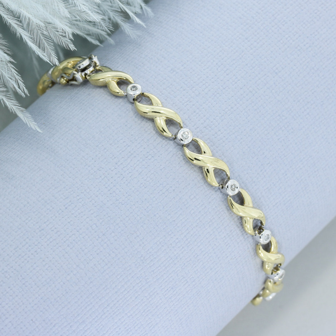9ct Yellow gold Infinity Diamond Line bracelet 0.15ct