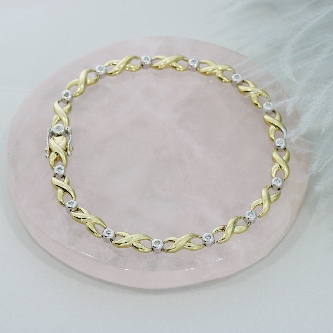 9ct Yellow gold Infinity Diamond Line bracelet 0.15ct