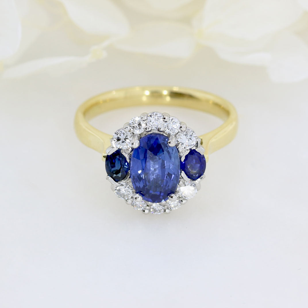 18ct & Platinum Set Sapphire 2.43ct & Diamond 0.41ct Cluster Ring Sapphire