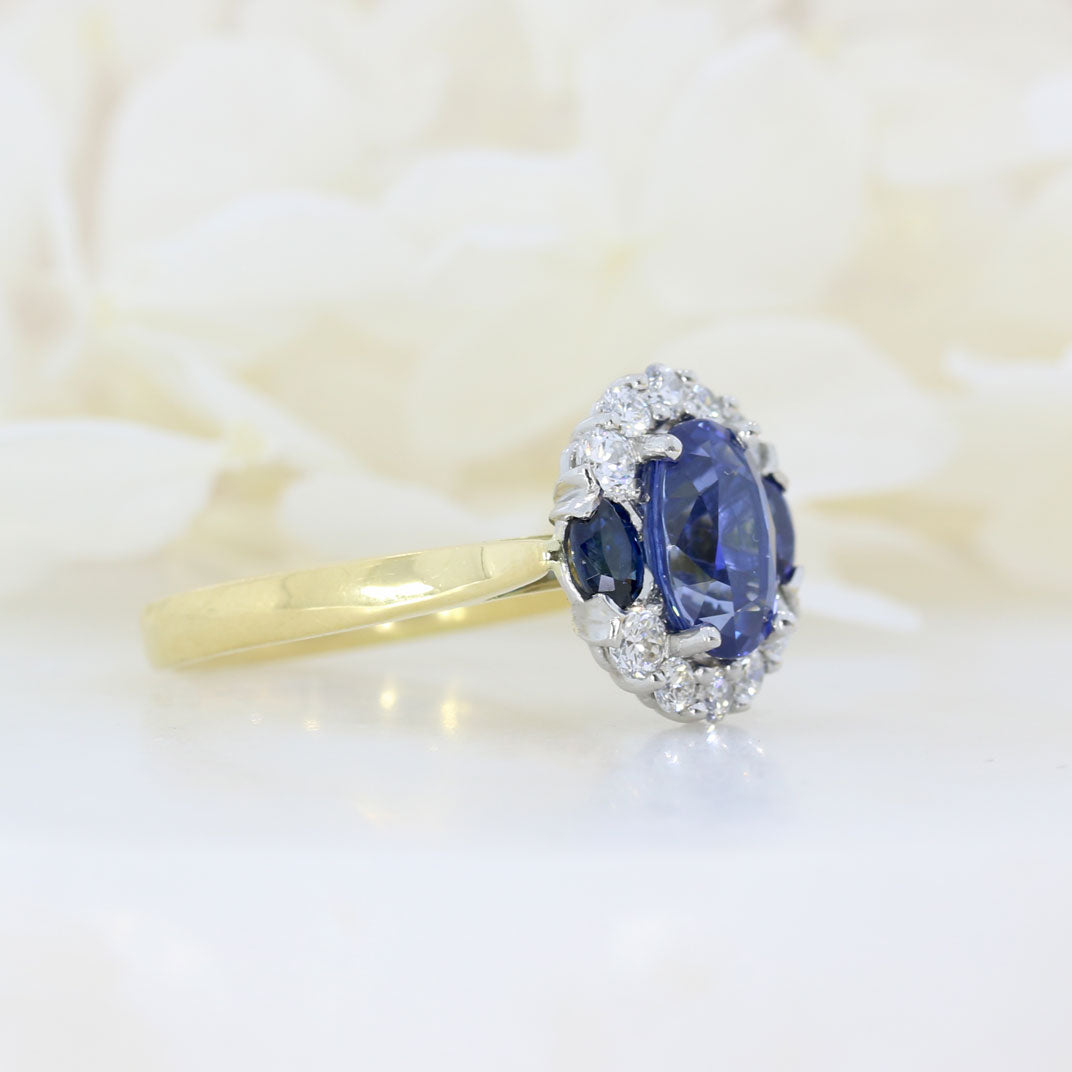 18ct & Platinum Set Sapphire 2.43ct & Diamond 0.41ct Cluster Ring Sapphire