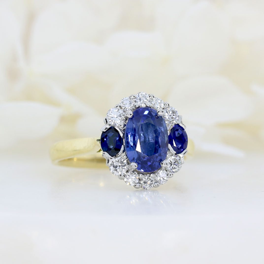 18ct & Platinum Set Sapphire 2.43ct & Diamond 0.41ct Cluster Ring Sapphire
