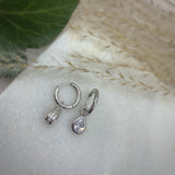 Silver Small Hoop Earrings With Pear Shape Drop