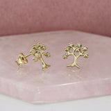 9ct Yellow Gold Tree Earrings Set With Diamonds