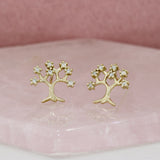 9ct Yellow Gold Tree Earrings Set With Diamonds