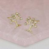 9ct Yellow Gold Tree Earrings Set With Diamonds