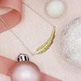Silver Feather Necklace with Yellow Gold Accent and Extendable Chain