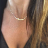 Silver Feather Necklace with Yellow Gold Accent and Extendable Chain