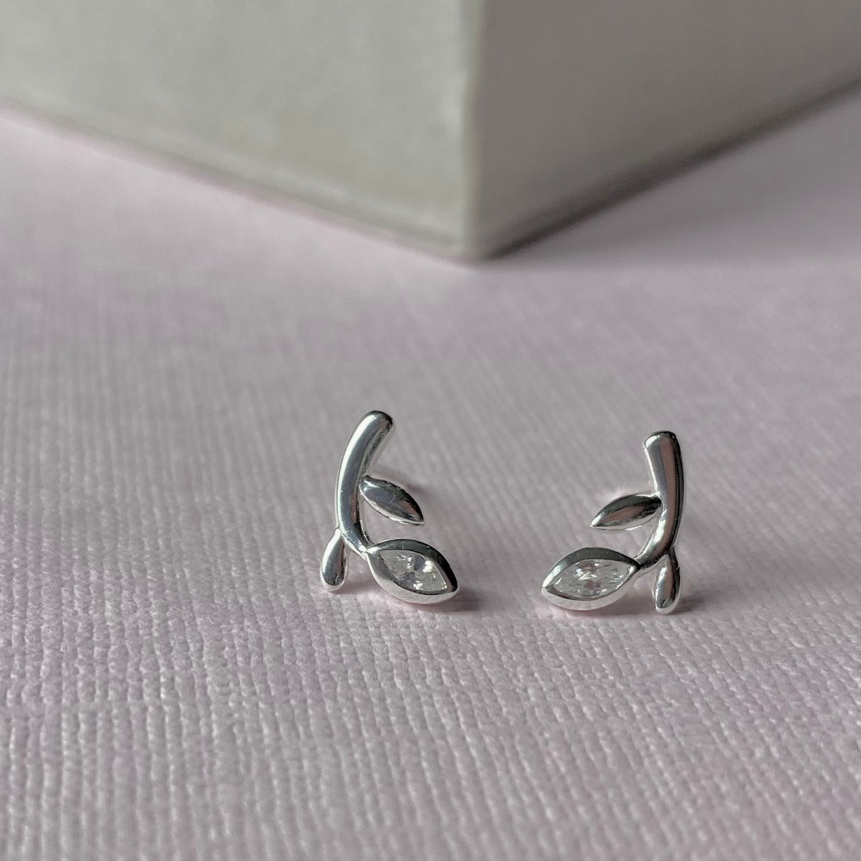 Silver CZ Leaf Stud Earrings