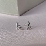 Silver CZ Leaf Stud Earrings