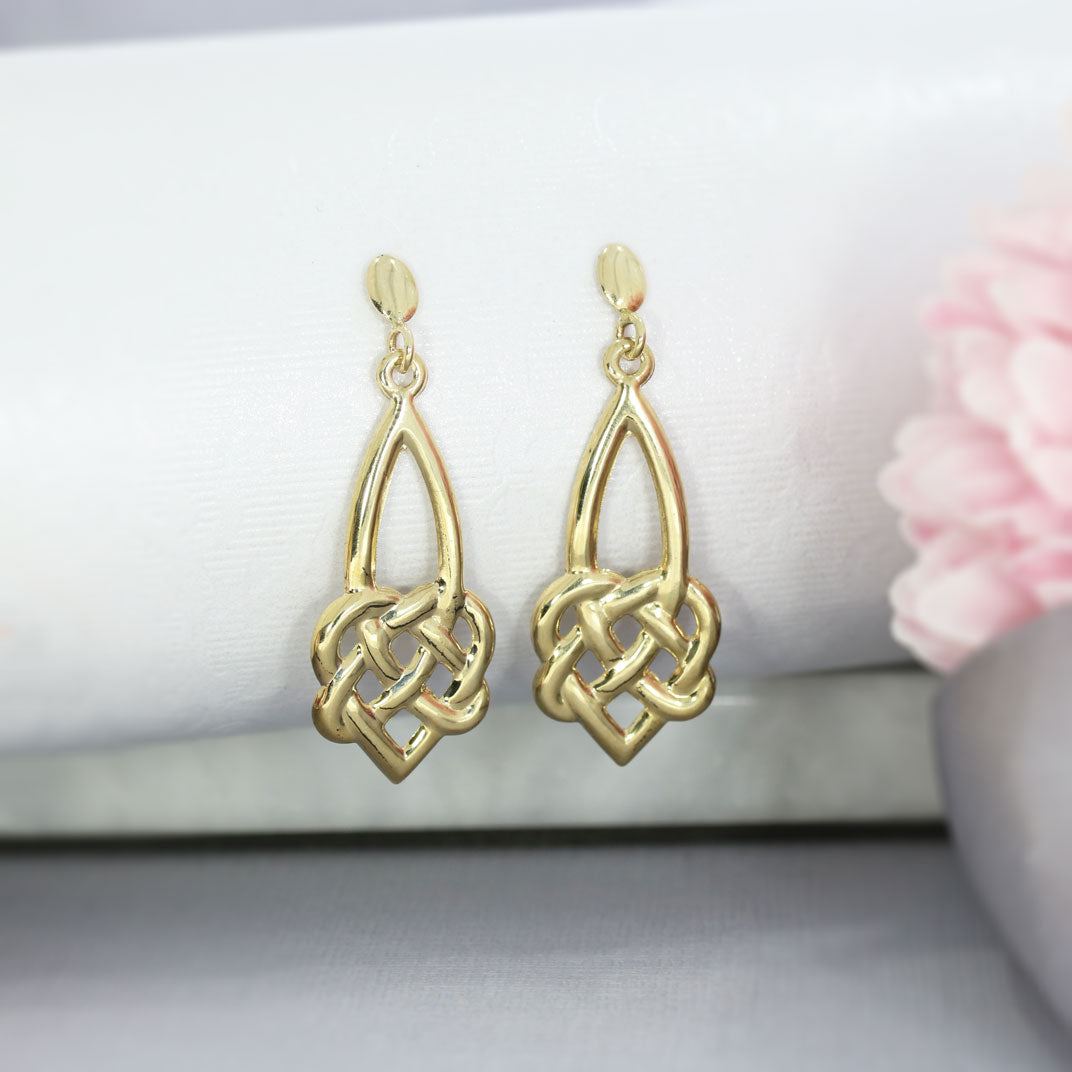 9ct Yellow Gold Drop Celtic Style Drop Earrings