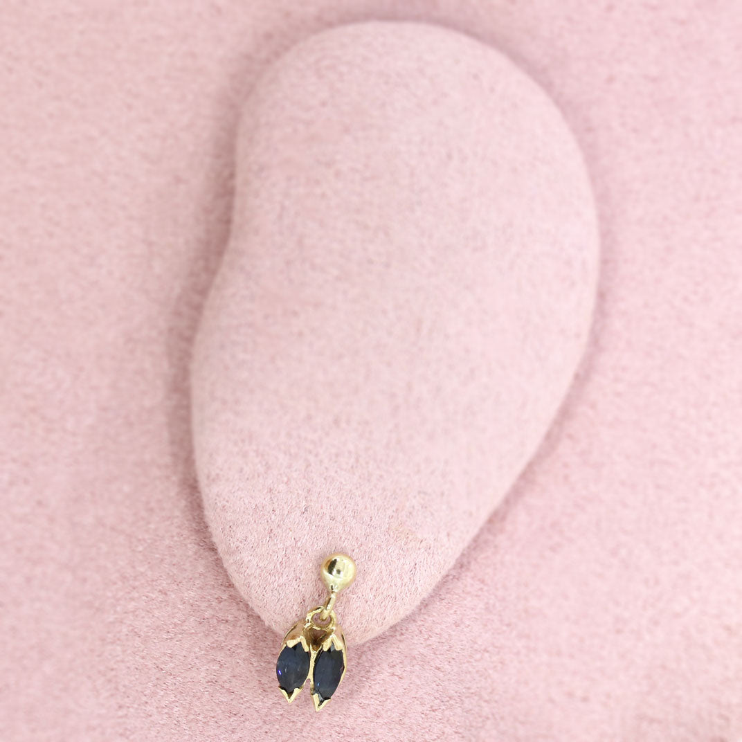 9ct Yellow Gold Double Sapphire Marquise Drop Earrings