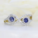 Pre Owned 9ct Yellow Gold Crossover Diamond & Sapphire Cluster Dress Ring