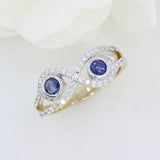 Pre Owned 9ct Yellow Gold Crossover Diamond & Sapphire Cluster Dress Ring