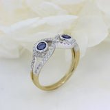 Pre Owned 9ct Yellow Gold Crossover Diamond & Sapphire Cluster Dress Ring