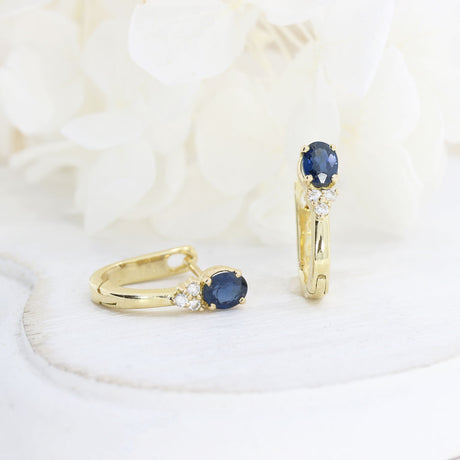 Pre Owned 18ct Yellow Gold Sapphire & Diamond Huggie Earrings