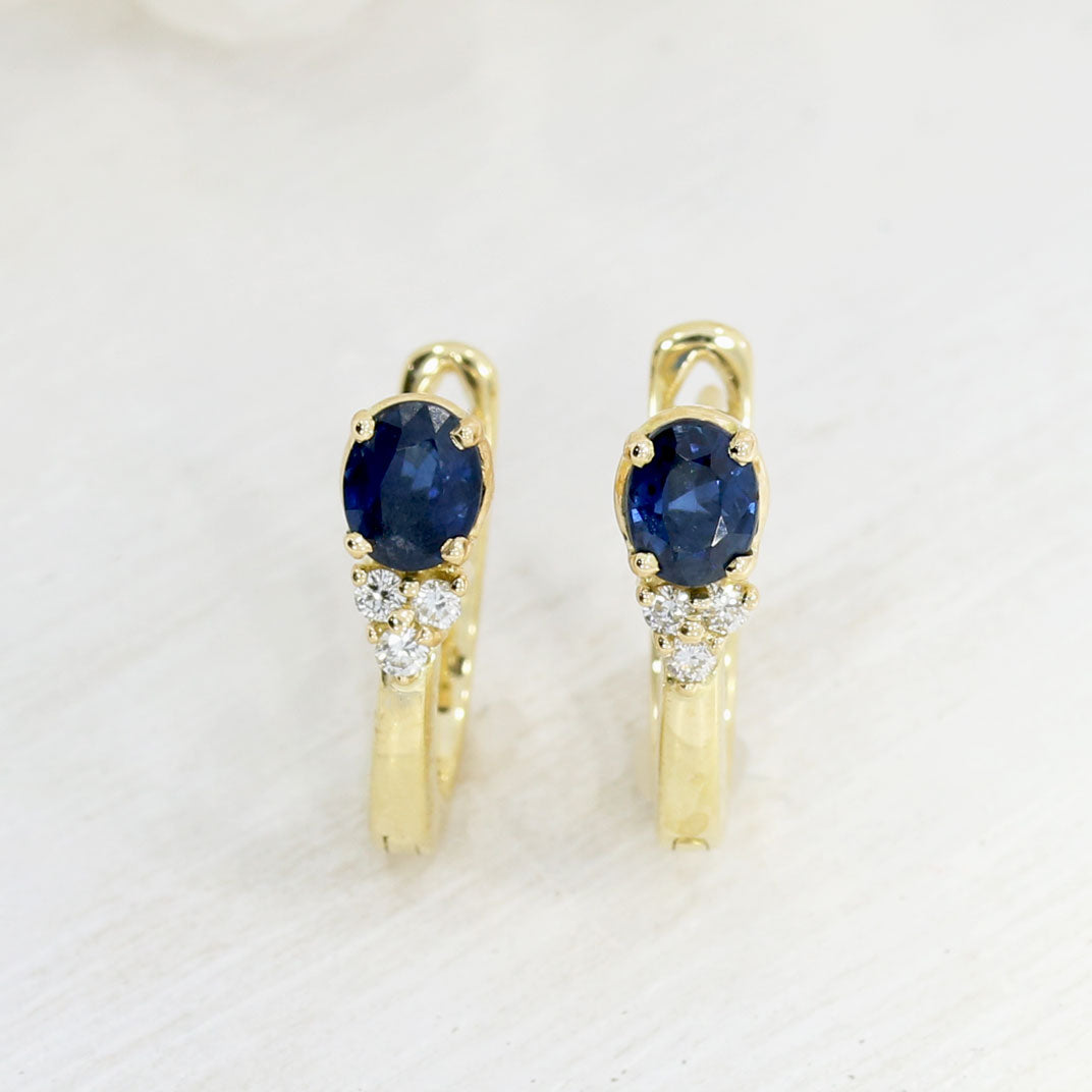 Pre Owned 18ct Yellow Gold Sapphire & Diamond Huggie Earrings