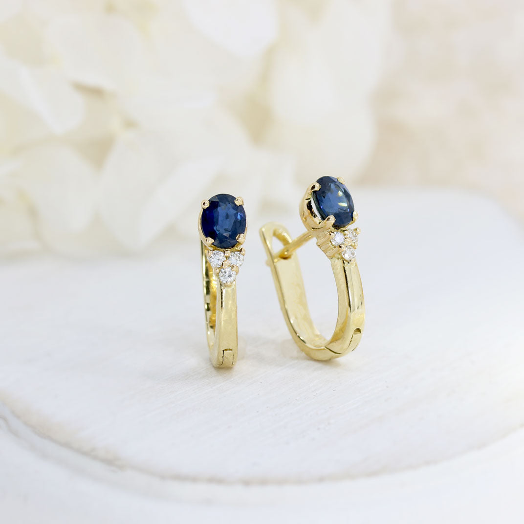 Pre Owned 18ct Yellow Gold Sapphire & Diamond Huggie Earrings