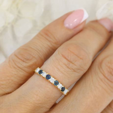 Pre Owned 18ct Yellow Gold Sapphire & Diamond 9 Stone Claw Set Eternity Ring