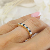 Pre Owned 18ct Yellow Gold Sapphire & Diamond 9 Stone Claw Set Eternity Ring