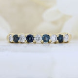 Pre Owned 18ct Yellow Gold Sapphire & Diamond 9 Stone Claw Set Eternity Ring