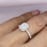 Certified Pre Owned 18ct Emerald Cut Cluster Ring with Diamond Shoulder Stones total 1.52ct