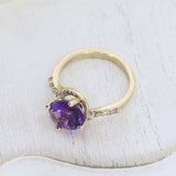 9ct Gold Oval Amethyst & Diamond Fancy Cross Over Ring