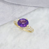 9ct Gold Oval Amethyst & Diamond Fancy Cross Over Ring
