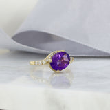 9ct Gold Oval Amethyst & Diamond Fancy Cross Over Ring