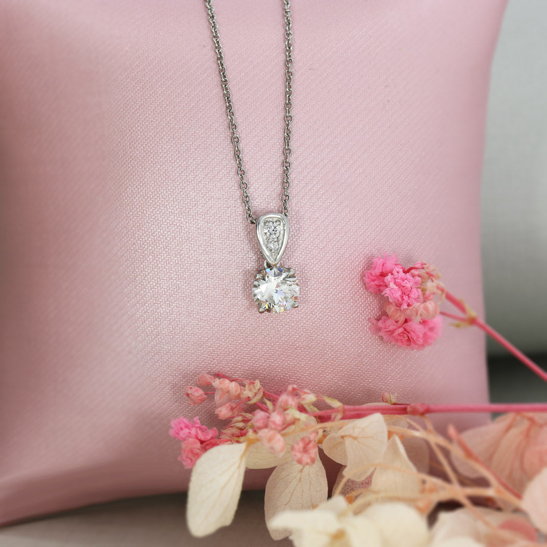 Certified Platinum Diamond Solitaire Pendant on Platinum chain 0.62ct K VS2