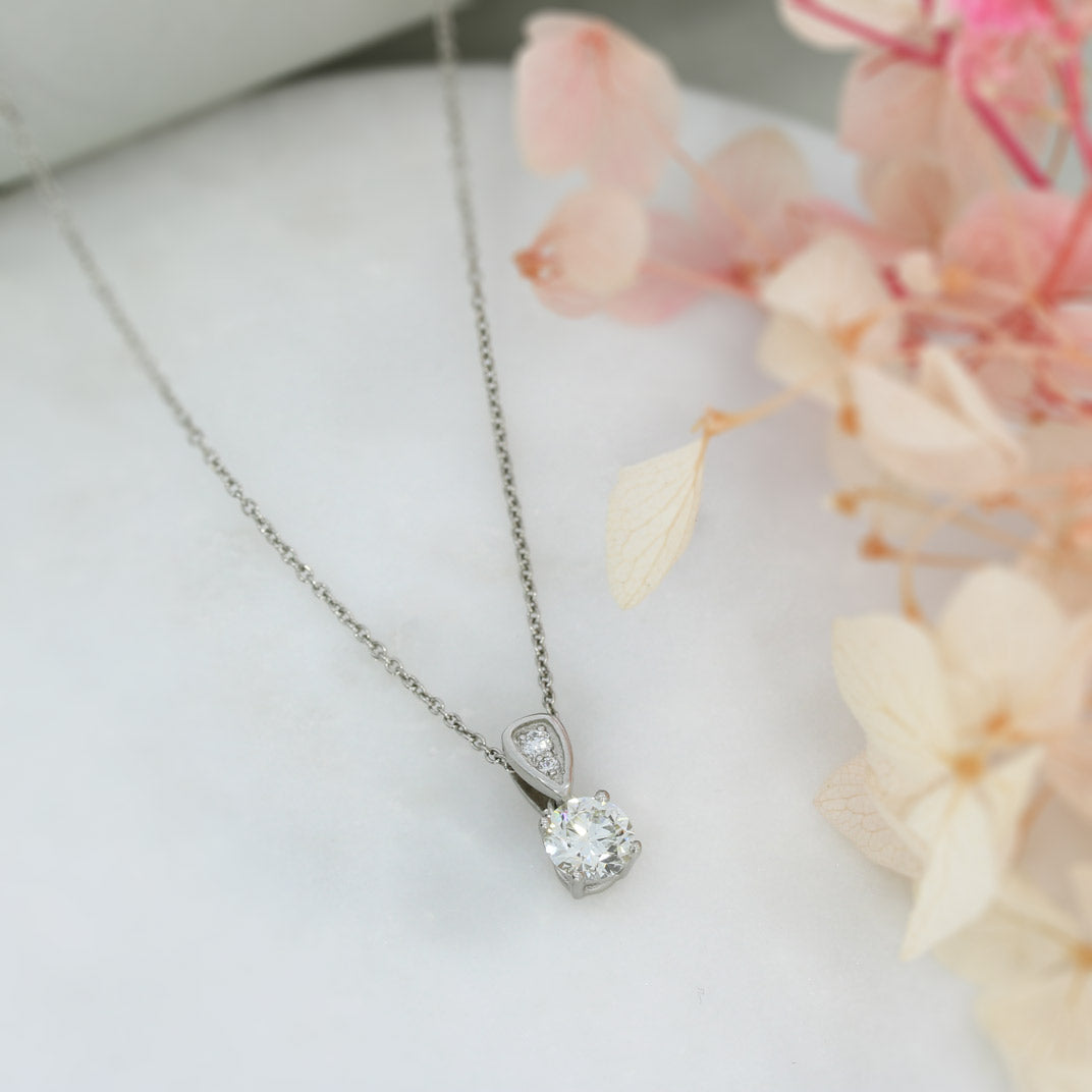 Certified Platinum Diamond Solitaire Pendant on Platinum chain 0.62ct K VS2