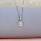 Platinum Oval Halo Diamond Pendant 0.50ct on Platinum Chain
