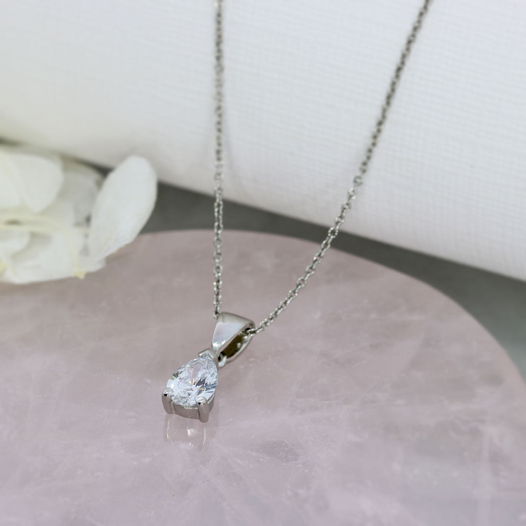 Platinum 3 Claw Set Pear Shape Lab Grown Diamond Pendant 0.70ct On a Platinum Chain