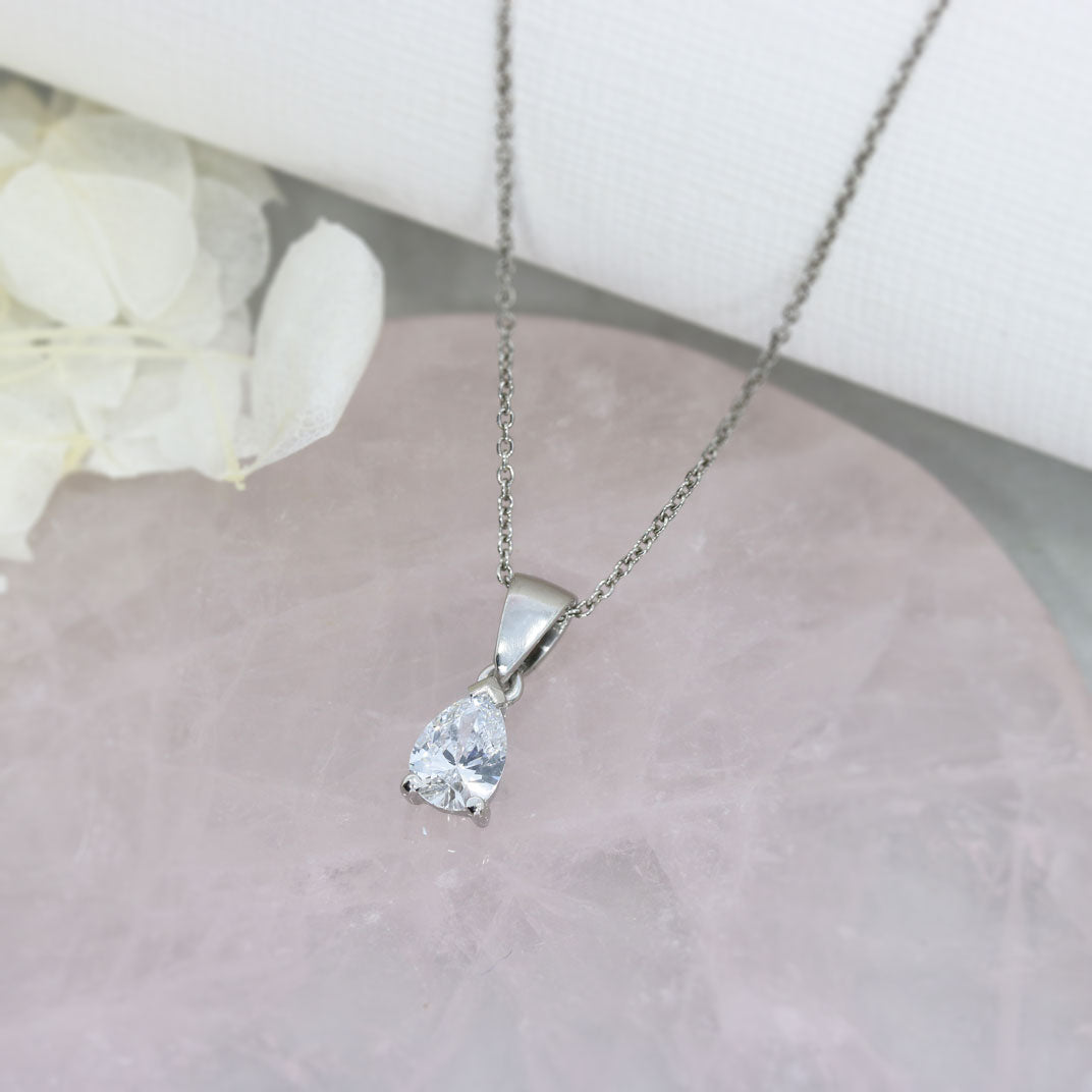 Platinum 3 Claw Set Pear Shape Lab Grown Diamond Pendant 0.70ct On a Platinum Chain