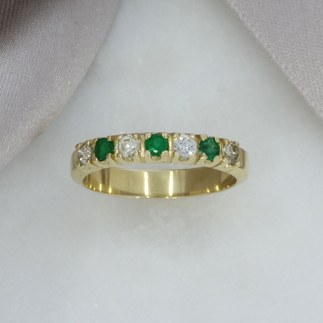 9ct Yellow Gold Emerald & Diamond Eternity Ring