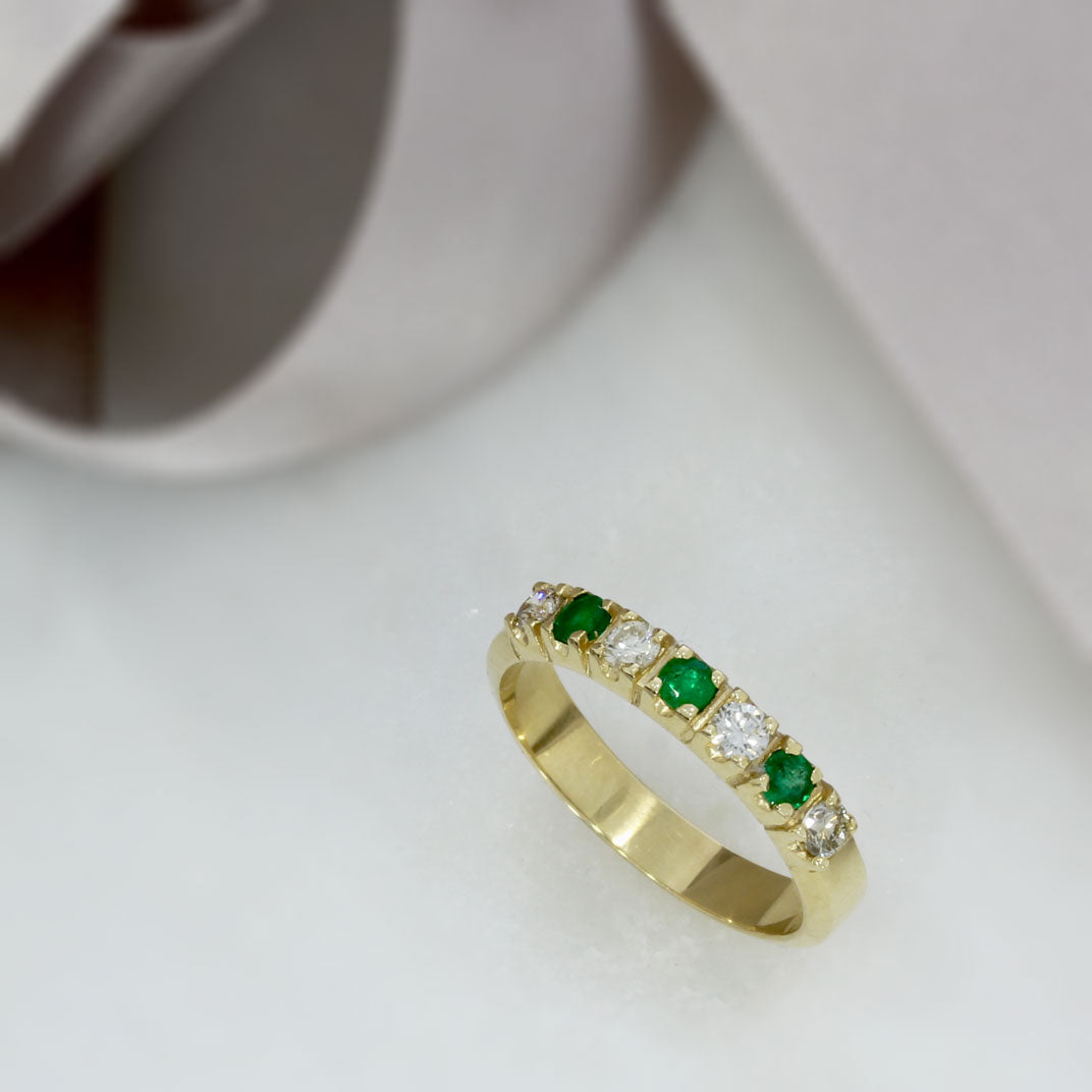 9ct Yellow Gold Emerald & Diamond Eternity Ring