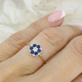 Pre Owned 18ct Yellow Gold Sapphire Cluster Ring with a Diamond Centre