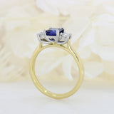 Pre Owned 18ct Square Sapphire & Round Diamond 3 Stone Ring