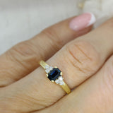 Pre Owned 18ct Gold Emerald Cut Sapphire & Diamond Dress Ring
