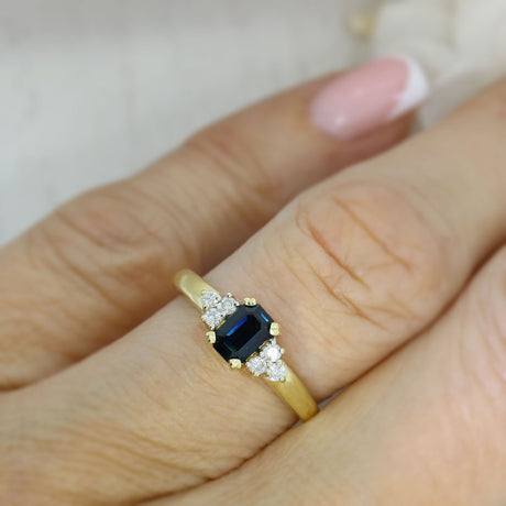 Pre Owned 18ct Gold Emerald Cut Sapphire & Diamond Dress Ring