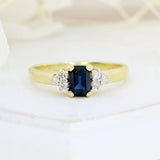 Pre Owned 18ct Gold Emerald Cut Sapphire & Diamond Dress Ring