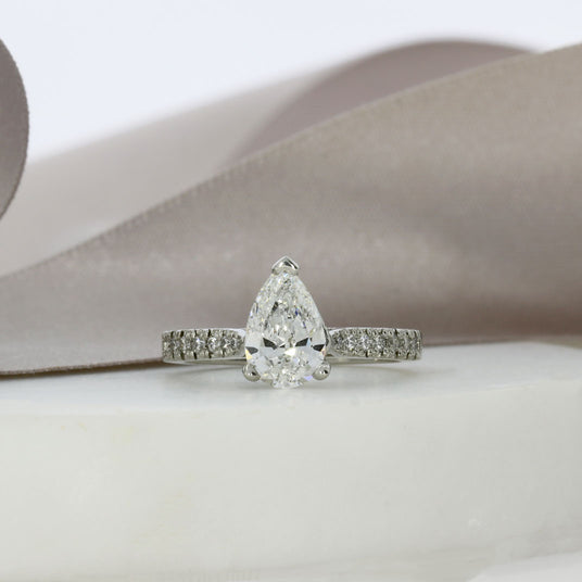 Pre Owned Platinum GIA E VS2 Certified Pear Shaped Diamond Ring 1.28ct