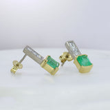 18ct White & Yellow Drop Earrings with Oblong Emerald & Princess Cut Diamonds