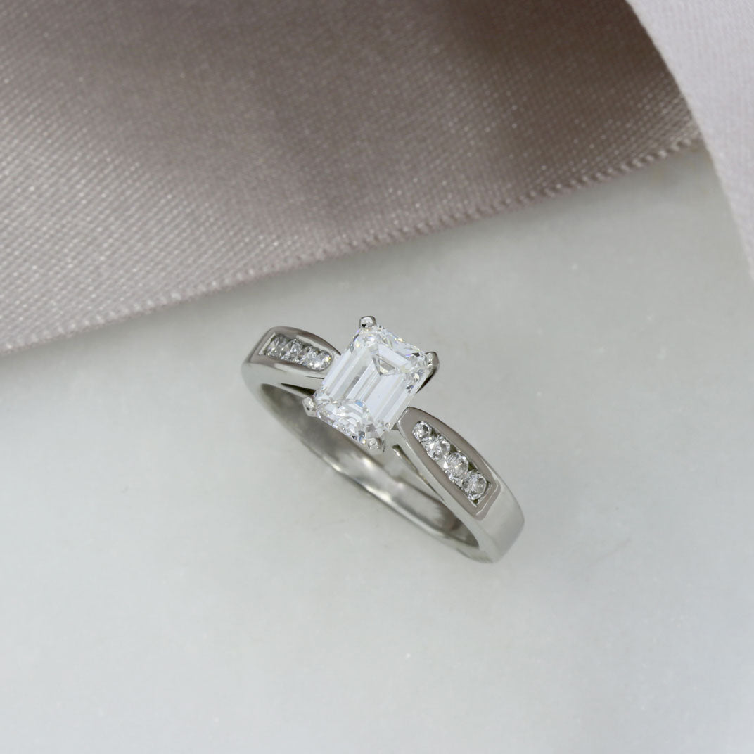 Pre Owned Platinum GIA Certified 1.00ct E VS1 Emerald Cut Diamond Ring