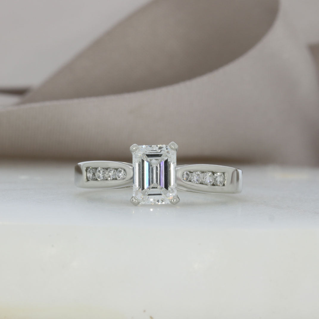 Pre Owned Platinum GIA Certified 1.00ct E VS1 Emerald Cut Diamond Ring