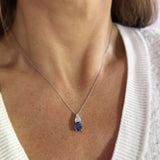 Platinum Oval Sapphire and Trillion Cut Diamond Pendant & Platinum Chain