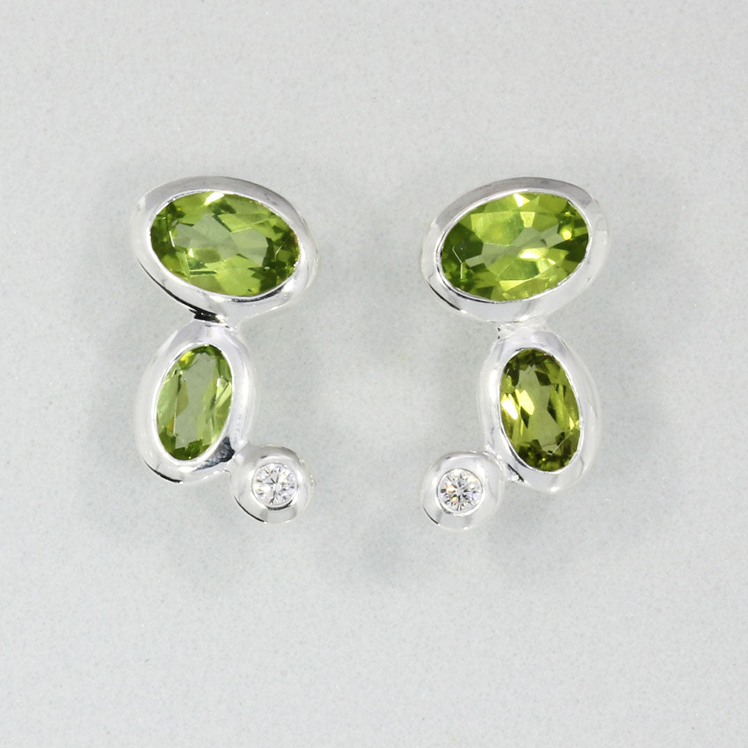 Silver Peridot and Cubic Zirconia Stud Earrings